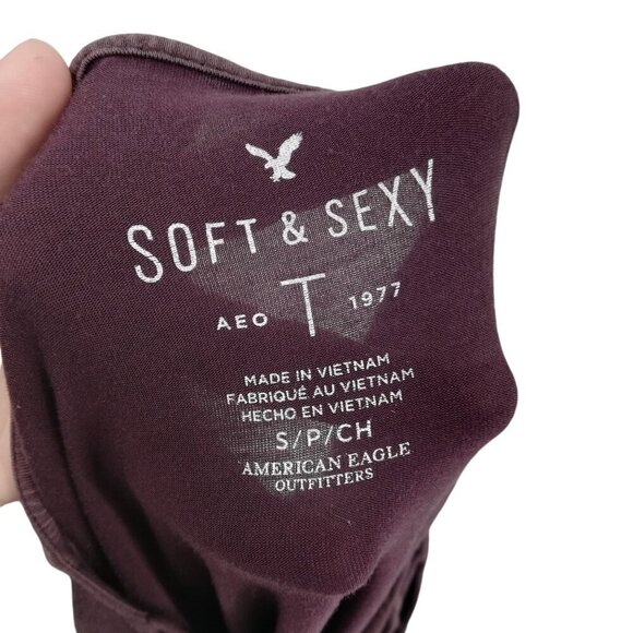 American Eagle Soft & Sexy T Long Sleeve Lattice Shirt Size S Curved Hem Stretch - Picture 11 of 12